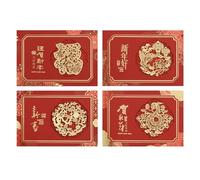 Lunar New Year Cards, 4 Pack 3D Hollow Spring Festival Greeting Cards, Snake Year Cards with Envelope For Chinese New Year Birthday Wedding