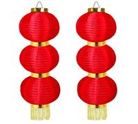 Lunar New Year Decorations - Red Fabric Lanterns for Chinese New Year, Spring Festival, Mid Autumn Festival (Red, 3 Strings)