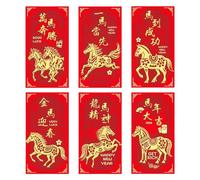 Lunar New Year Envelopes - Red Paper Horse Design, 6 Piece Luck Money Bags, Chinese Festival Gift Pack | Elegant Holiday Keepsake, Prosperity Giving for Birthday Wedding Holiday Spring Celebration