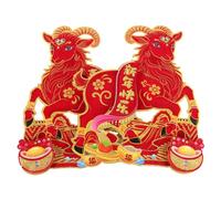 Lunar New Year Sheep Zodiac Door Stickers with 3D Effect | Flocked Cardboard, Red Symmetrical Decals for Doors and Cabinets, Safe Removal, Paint Friendly