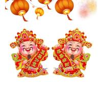 Lunar New Year Stickers - Cartoon Wealth God Design Decals - Door Gods Menshen Door Sticker,for Family Home Spring Festival Lunar New Year Window Decor