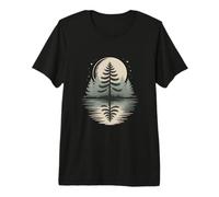 Lunar Night Pine Forest Reflected in Lake Premium T-Shirt