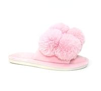 Lunar Octavia Pink Pom Pom Slippers - Soft Faux Fur Upper, Cushioned Insole, Non-Slip Sole, Cosy Women’s House Shoes with Stylish Pom Poms Large Pink