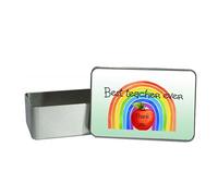 Lunar Shadow Personalised Teacher Gift Tin - Rainbow & Apple Design, End of Year Thank You Teacher Storage Box, Keepsake Tin - Best Teacher Ever Green