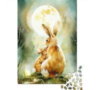 Lunar Snuggles - Rabbit Dreams Boho Woodland Cute Nursery Print Jigsaw Puzzle 1000 Pieces, Rabbit Themed Animal Puzzle, Gift for Puzzle Night, 52x38cm/1000pcs