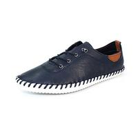 Lunar St Ives Leather Plimsoll 3 UK Navy