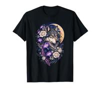 Lunar Wolf Surrounded By Roses and Wildflowers T-Shirt