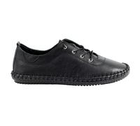 Lunar Women's St Ives Leather Plimsolls in Black | Size: 6 Lunar Black 6