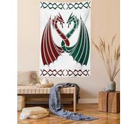 Lunarable Celtic Tapestry Twin Size, Dragons Theme Design Mythical Early Medieval Scandinavian Celtic Castle Knights Print, Wall Hanging Bedspread Bed Cover Wall Decor, Twin Size, Red Green