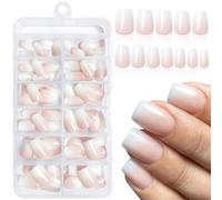 LunarCharm 144 Piece Ombre Coffin Press on Nails, Short Artificial Nails Pink White Ombre-Acrylic Nails, Press on Short Fake Nails, Artificial Fingernails