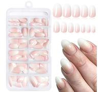 LunarCharm 144 Piece Ombre Press on Nails Short Oval Fake Tips, Pink White Ombre Nude Short False Artificial Fingernails Women Stick