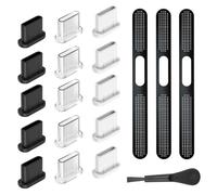 LunarCharm 19-piece Set USB C Dust Cover and Dustproof Mesh Stickers Compatible with iPhone 16/15 Pro Series, USB C Port Cover, Phone Speaker Cover