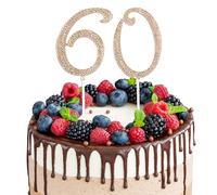 LunarCharm 2-Piece Gold Cake Topper for 60th Birthday & Anniversary, Crystal Rhinestone 60 Years Happy Birthday Cake Decoration