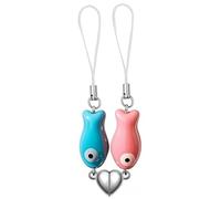 LunarCharm 2 Piece Matching Phone Charms, Cute Ceramic Fish, Matches with Heart Band Keyrings, Matching Gifts for Couples, Pink/Blue