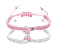 LunarCharm 2 Pieces BFF Bracelets for Matching, Butterfly Bracelets, Adjustable, Best Friends Gifts, Friendship Bracelet, Gifts for Teenagers, White/Pink
