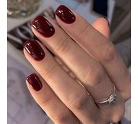 LunarCharm 24 Burgundy Press-On Nails, Extra Short, Jelly Gel, Glossy Round Reusable Artificial Nails, 24 Pieces