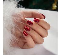 LunarCharm 24 Piece Wine Red Glossy Cat Eye Acrylic Short Nails Press-On Shiny Cat Eye Design Art Nails, Suitable for Ladies' Parties