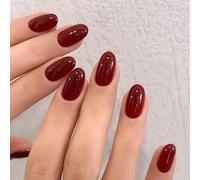 LunarCharm 24 pieces burgundy, short press-on nails, press-on nails, oval artificial nails with adhesive tabs, nail file, preparation pad, manicure sticks, cherry red