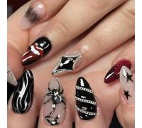 LunarCharm 24 Pieces Press-on Nails, Medium Almond-shaped Artificial Nails, Spider Design, Acrylic Nails, Full Cover, Jelly Press-on Nails for Halloween