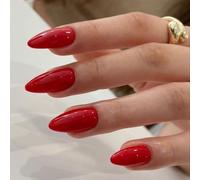 LunarCharm 24 Pieces Red Press-on Nails, Pure Colour, Glossy Almond-shaped Artificial Tips, Stick-on Nails for Everyday Use by Women and Girls