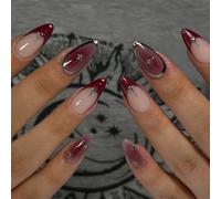 LunarCharm 24 Pieces Short Almond Shaped False Nails, Full Coverage, Acrylic Nail Set, 3D Nail Art with Star Design for Women's Manicure