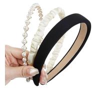 LunarCharm 3-Piece Headbands Set: Black Non-Slip Wide Headbands for Women & Girls, Vintage Beaded Hair Jewellery