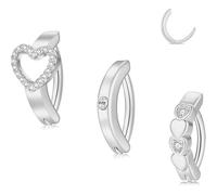 LunarCharm 3 Piece Navel Ring, hypoallergenic, surgical steel 316L, sparkling CZ heart clicker hoop, navel jewellery for women, body piercing