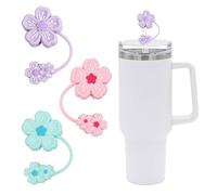 LunarCharm 3 Pieces Flower Mould Silicone Straw Covers for Stanley Cup, Reusable Straw Cover Compatible with 10mm 30&40 Oz Stanley Tumbler, Dustproof