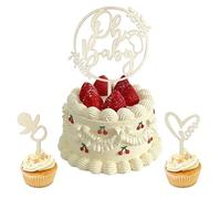 LunarCharm 3 pieces Oh Baby Cake Topper wood, Oh Baby cake decoration for baby shower baby shower decoration, gender reveal party decoration, christening cake topper from
