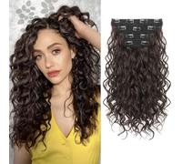 LunarCharm 4-piece curly hair extensions, 40 cm clip-in hair extensions, short curly hair extensions, invisible natural hairpieces for women, Black Brown