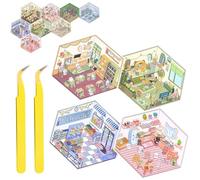 LunarCharm 4-teiliges 3D-Aufkleber-Szenen-Set mit Pinzette, DIY 3D-Hausaufkleber, Aufkleber-Szenen für Erwachsene und Kinder, Geschenke zum Mini-Zimmer-Aufkleberbuchs