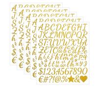 LunarCharm 5 sheets of alphabet number stickers gold 2.5 cm small, self-adhesive vinyl sticker set with letters and numbers, for letterbox, water bottle, scrapbook