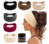 LunarCharm 6 Pack Wide Non-slip Headbands for Women with 6 Hair Ties, Soft Headbands for Women's Hair, Yoga, Workout, Gym, Bandanas, Headscarf