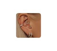 LunarCharm 6 Pairs of Silver Hoops for Women, 20G Hypoallergenic Stainless Steel Huggie Hoop Set, Tiny Cartilage Conch Helix Earrings for Multiple Piercings