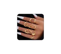 LunarCharm 6-Piece Gold Ring Set Adjustable Open-End Ring for Women Trendy Delicate Minimalist Jewellery Gifts