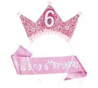 LunarCharm 6th Birthday Decorations Girl Sash and Tiara Sets, Birthday Sash and Tiara Headband for 6 Year Old Girls Women Birthday Decoration
