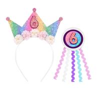 LunarCharm Birthday Headband and Badge for Girls - Rainbow Princess Crown Party Decorations