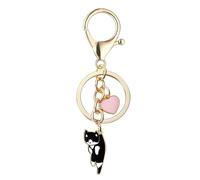 LunarCharm Black Cat Pink Heart Keychain Fun Cartoon Kitten Cute Keychain for Animal Lovers, Birthday, Gifts