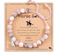 LunarCharm Bracelet with Horse Pendant made of Pink Natural Stone, Children's Girls Bracelet for Girls, Granddaughter, Daughter, Niece who Loved Horses, Horse Gifts