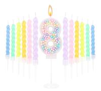 LunarCharm Candle with Number 8 and 12 Spiral Candles for 8th Birthday Decorations for Girls, Sparkling Macaron Cake Toppers, Party Supplies