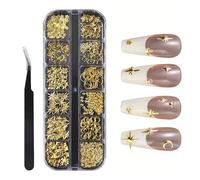 LunarCharm Gold Nail Pendants, Star/Moon Nail Art, Metal Pendants, 3D Studs, Alloy Jewellery Pendants, DIY Craft and Decoration Accessories