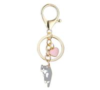 LunarCharm Grey Cat Pink Heart Keychain Fun Cartoon Kitten Cute Keychain for Animal Lovers, Unisex, All Ages