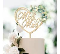 LunarCharm Mr & Mrs Cake Topper Green Wooden Wedding cake decoration for Wedding Anniversary Engagement Proposal Party Cake Decoration, Heart Shape