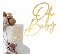LunarCharm Oh Baby Cake Topper Gold Acrylic Cake Topper Baby Shower Cake Decoration, Nappy Cake Gender Reveal Party Decoration Cake Topper for Baby Shower
