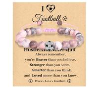 LunarCharm pink natural stone football bracelet for girls with card, football player gift for girls, football fan bracelet, gift for teenagers, inspirational jewellery