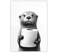 LunarCharm Poster Bathroom Decor Toilet Paper in the Hand of a Funny Little Otter Humorous Poster, Unframed - 20 X 30 cm
