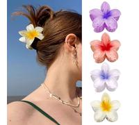 LunarCharm Set of 4 Colourful Flower Hair Clips, Non-slip Hawaiian Hairpin Cute Acrylic Hair Clips for Women, Suitable for Thick and Thin Hair, Flower-shaped Hair Accessory