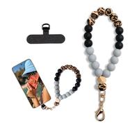 LunarCharm silicone bead wrist strap, mobile phone lanyard with mobile phone lanyard pads, elastic handsfree mobile phone bracelet, mobile phone chain for most smartphones, leopard pattern
