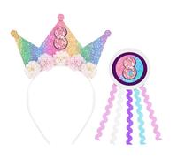 LunarCharm Stirnband und Abzeichen zum 8. Geburtstag, Dekoration zum 8. Geburtstag für Mädchen, Regenbogen-Geburtstagsstirnband für Mädchen, Prinzessinnenkrone