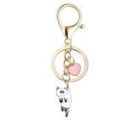 LunarCharm White Cat Pink Heart Keychain Fun Cartoon Kitten Cute Keychain for Animal Lovers, Unisex, All Ages